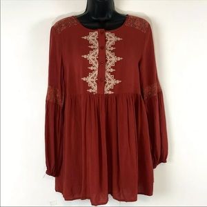 Magnolia South S peasant blouse tunic top Red Rust